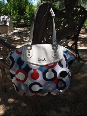 Coach Multicolor Circle Print Tote with White Trim